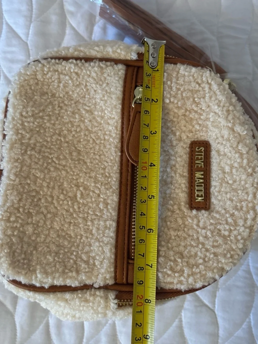 🧸Steve Madden Cream/Brown Mini Backpack Gold Hardware Zip Closure Inner Pockets
